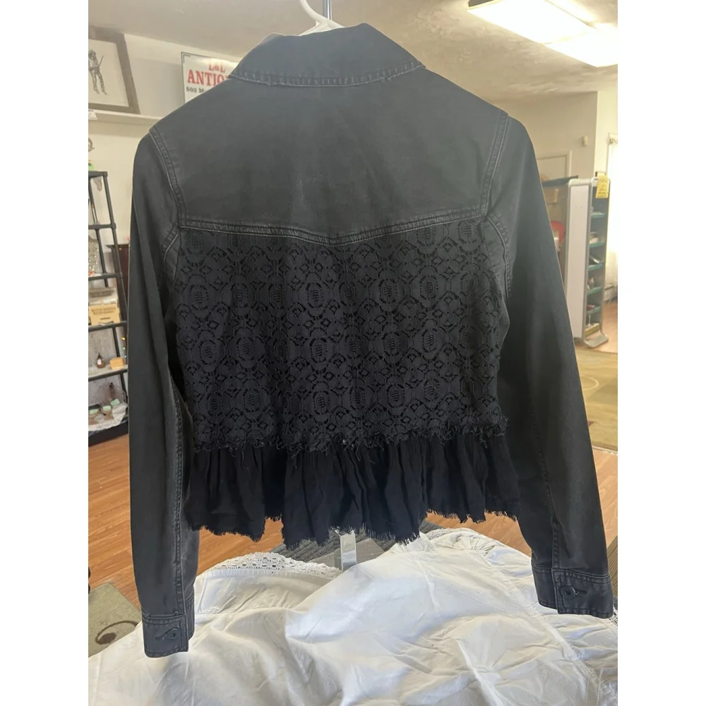Free People Multi Textured Jacket Womens Size 2 Distressed Button Up GUC - Picture 11 of 16